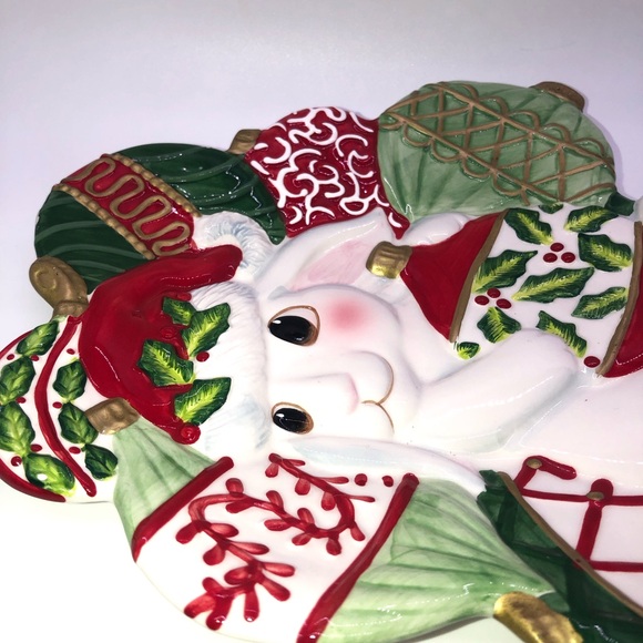 Fitz and Floyd Christmas Bunny plate Wall Decor Or Serving Tray 9”X8” - Picture 4 of 7